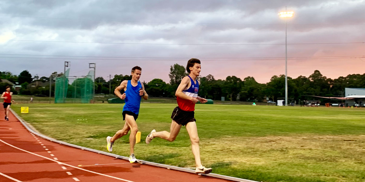 Samuel Quirk and Brian McGinley running at the Bendigo Athletics Track