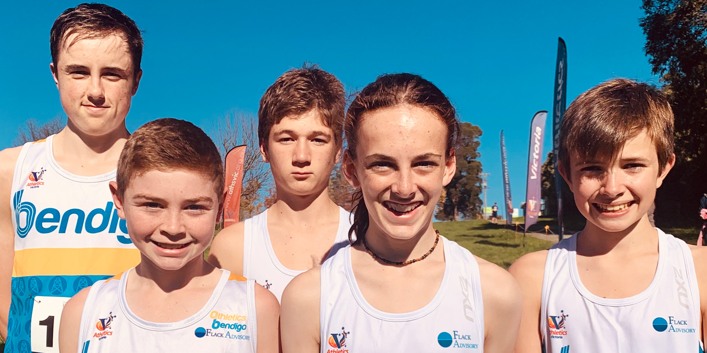 Bendigo junior team at 2021 Athletics Victoria's XCR round at Lardner Park