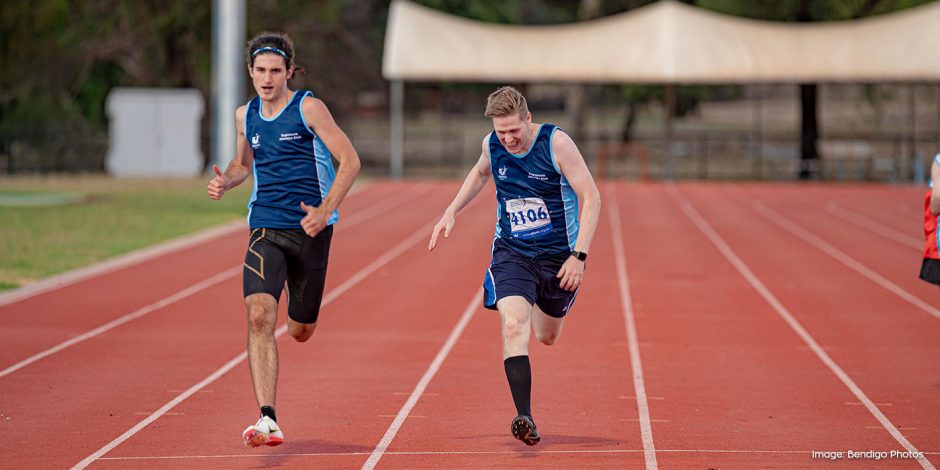 Eaglehawk's Cameron Smith and Alan Anderson went one-two in the Sally Conroy Memorial 200m.
