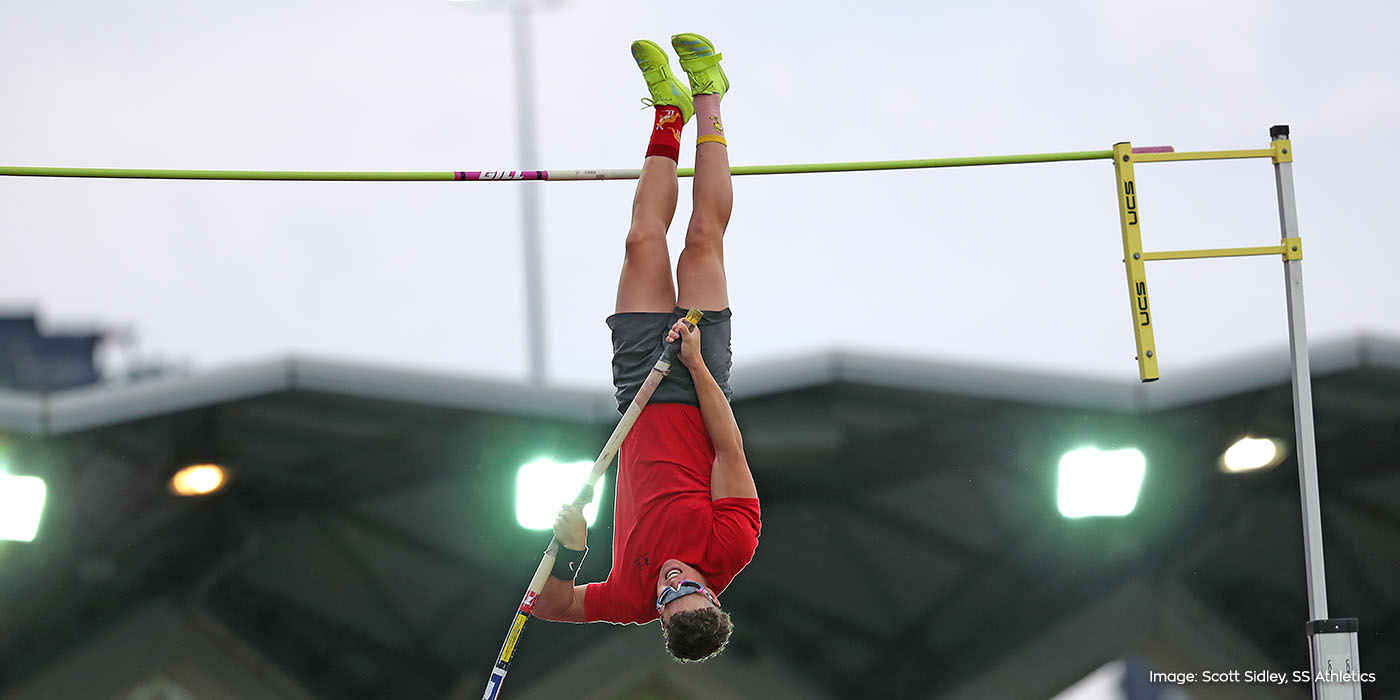James Woods in action in the pole vault. Photo by Scott Sidley, SS Athletics
